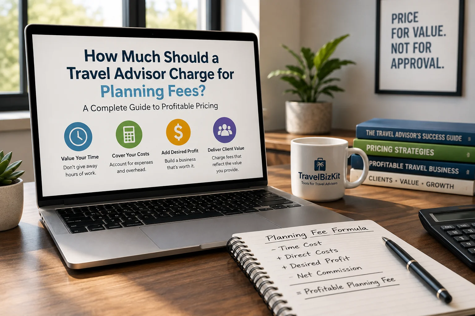Travel advisor profitable planning fee framework using time costs commission and profit goals