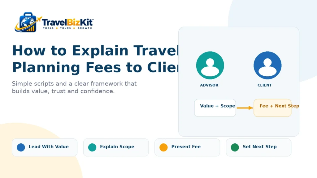 Travel advisor explaining professional travel planning fees to a client